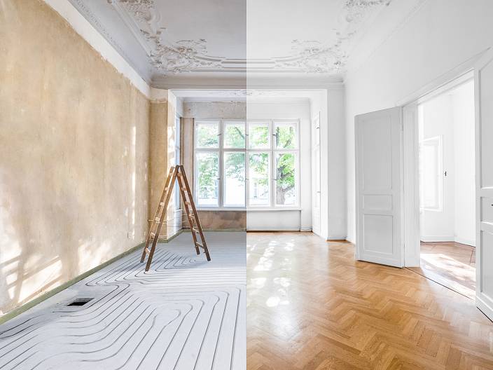 Voor en na frezen vloerverwarming Ecotherm Vloerverwarming